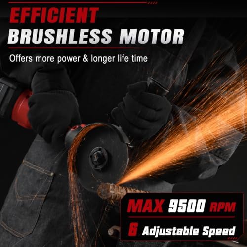 AOBEN 21V Cordless Angle Grinder 4-1/2 Inch, 6-Speed Power Brushless Cut Off Tool Kit, Lock-On Switch, with 2x4.0Ah Battery & Charger, for Metal Cutting, Grinding, Polishing