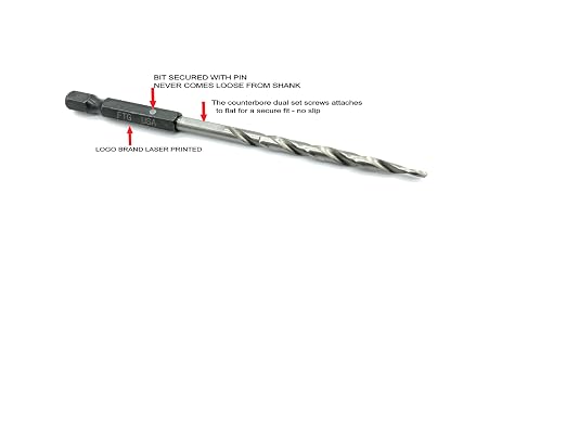 FTG USA 6 Pc #6 (9/64"), 6 Pc #8 (11/64") Countersink Drill Bit Set with Depth Stop Collar, Hex Wrench - Tapered Drill Bits for Wood
