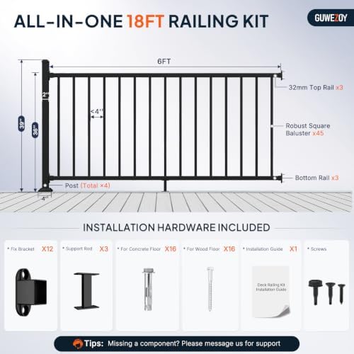 36in H x 18ft W Modular Aluminum Porch and Deck Railing Kit