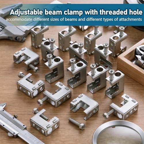 Tandefio 50 Pcs 1/4"-20 Spring Steel Beam Clamps Metal Beam Hanger, Silver