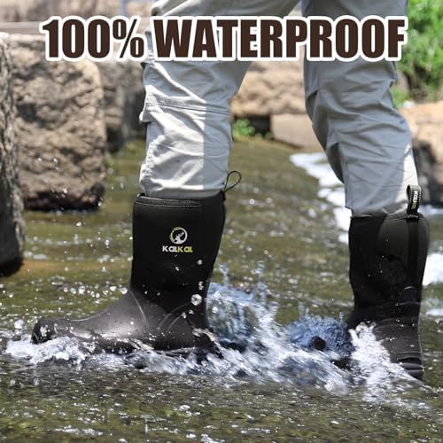 Kalkal Rubber Boots for Men, Waterproof Insulated Mid Calf Mens Rain Boots