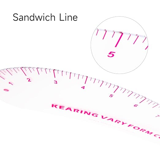 KEARING 18inch Clear French Curve Ruler for Pattern Making, Vary Form Curve Ruler for Sewing, Sandwich Line Scale, Clear Hip Measuring Curve Transparent Fashion Designer's Ruler for Quilting