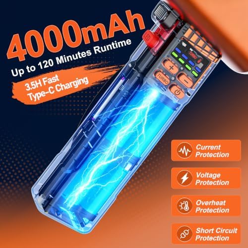 730PRO Car Dryer Air Blower Cordless | Detachable Battery, Max 7.5Min 220MPH Turbo, 3.5H Type-C, 10°Tilt Grip, LED Light | for Car/Hood/Sawdust/Yard/Fluffy Snow