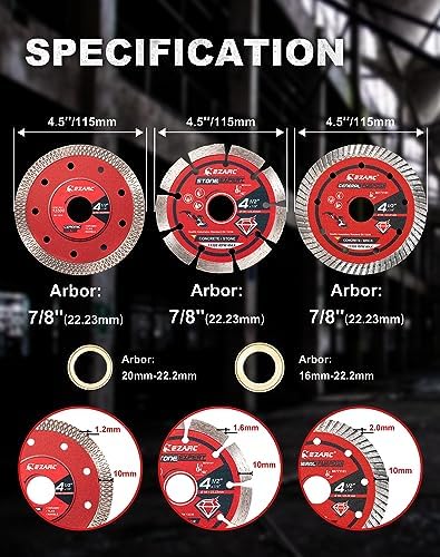 EZARC 4-1/2 inch Diamond Saw Blades for Angle Grinder, 3PCS 4.5" Diamond Cutting for Stone, Granite, Concrete, Porcelain, Ceramic, Granite Marble Tile (Mix Pack)