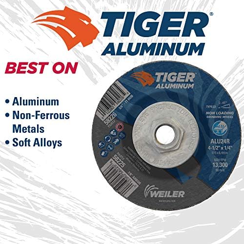 Weiler 58226 4-1/2 x 1/4 Tiger Aluminum Type 27 Grinding Wheel ALU24R 5/8-11 Nut (Pack of 10)
