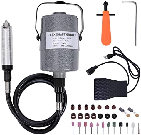 380W Flex Shaft Rotary Tool with Stepless Speed Foot Pedal, Multi-Function Metal Hanging Grinder Carver Kit - Ideal for Carving, Buffing, Drilling, Polishing, Sanding, Cutting- Includes DIY Accessorie