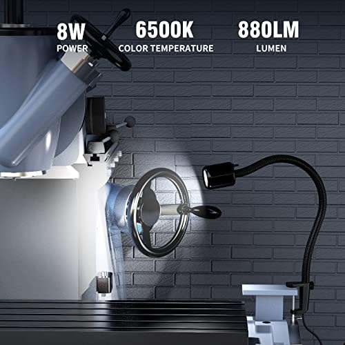 Led Machine Light,Lathe Light Flexible IP66 Waterproof 800 Lumens 110V-220V with Horse Mouth Clamp Base for Lathe Machine,Workbench, Industrial Lighting