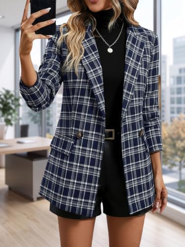 Mina Self 2026 Women's Fall Plaid Blazer Houndstooth Jacket Business Casual