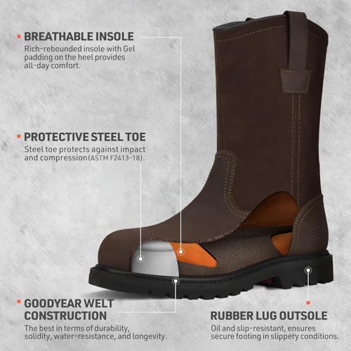 HISEA NINGO Steel Toe Work Boots for Men, Waterproof Wellington Boots