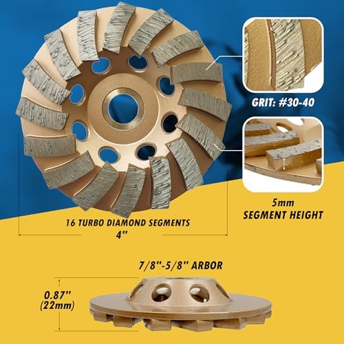 4" Diamond Grinding Wheel for Concrete Masonry 16 Segments 7/8"-5/8"