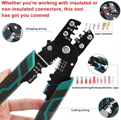 smseace 210PCS Wire Butt connectors with Crimping Tool 22-10AWG Butt Splice Connectors Insulated Electrical Straight Wire Terminal