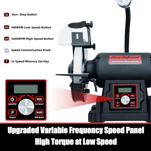 BUCKTOOL 8" 1HP VFD Variable Speed Bench Grinder,Wobble Free Wheels