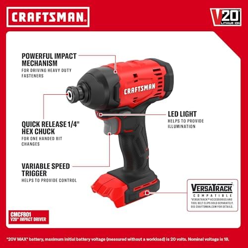 CRAFTSMAN V20 Cordless Drill Driver and Impact Driver, 2 x 2Ah Lithium Ion Battery and Charger, Two Power Tools, 1700 RPM 1/2 In. Electric Drill, 1800 Torque 1/4 Impact Screwdriver (CMCK201D2)