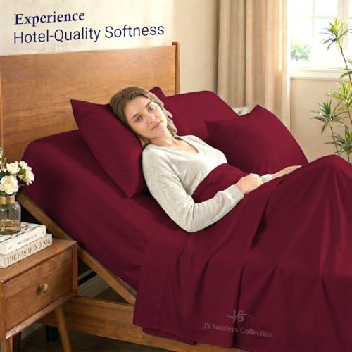 JS Sanders Collection Split Head Sheet Set 4PC Queen Size, Burgundy