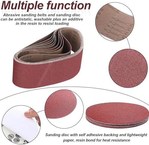 Blulu 44 Pieces 4 x 36 in Sanding Belts and 6 in Self-Adhesive Discs Set