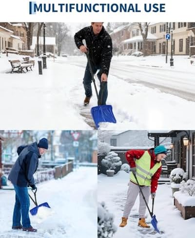 Lightweight Ergonomic Snow Shovel with Spring Assist, Dual d‑Ring Handle