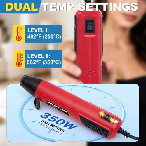 350W Mini Heat Gun Kit with 460pcs Solder Seal Wire Connectors & 3:1 Waterproof Heat Shrink Tubing 2-Temp Max 662°F Portable Hot Air Gun, Electrical Repair Tool Set for Automotive, Marine & DIY Crafts