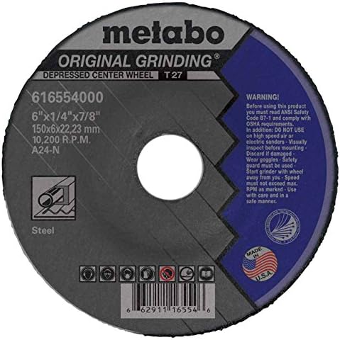 Metabo 616554000 6" x 1/4 x 7/8 Original Depressed Center Grinding Wheel, 25 Pack