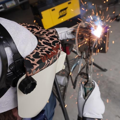 WoahBros Chopped Top Welding Hood | Flip-Front Welding Helmet, Fiberglass Reinforced Shell, Low Profile | Fixed Shade 10 Lens, Fits 2” x 4.25” Cheater Lens | Duck Camo