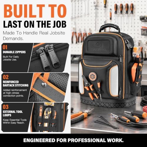 LOKASS 18.1-inch Heavy-Duty Tool Backpack, 75 Pockets, Black