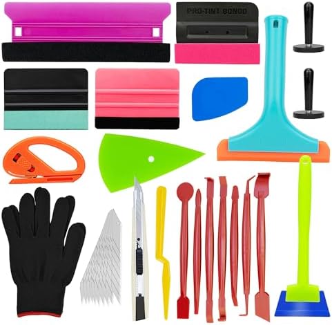 22-Piece Car Window Tint Tool Kit, Professional Vinyl Wrap Kit with Felt Squeegee, Retractable Knife & Micro Stick - Anti-Scratch Vehicle Film, Wallpaper & Glass Decal Installation Set