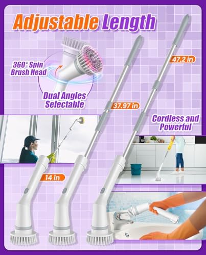 6-in-1 Cordless Electric Spin Scrubber with Long Handle