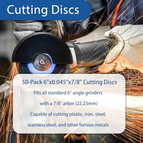 WFLNHB 50 Pack 6 Inch Cut Off Wheels for Metal and Stainless Steel Cutting Discs for Angle Grinders 6 x .045 x 7/8 Inch