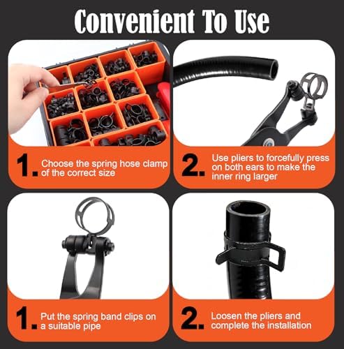 355Pcs 6-25mm Spring Hose Clamps Assortment Kit with Spring Clamp Plier,Hose Removal Plier,for Fuel Line,Vacuum Hoses,Silicone,Air Hose Applications