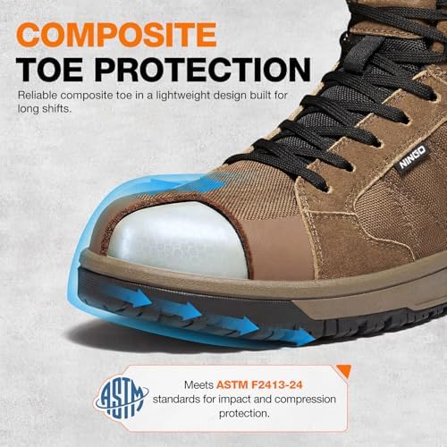 NINGO Composite Toe Work Shoes for Men, Lightweight Composite Toe Boots