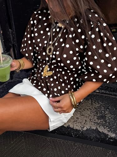 Cicy Bell Women Polka Dot Peplum Blouse Round Neck Puff Sleeve Summer Top