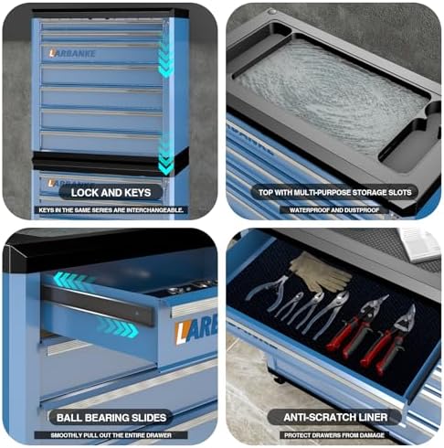 LARBANKE 5-Drawer Rolling Tool Chest with Wheels,Lock&Key,Blue Tool Cabinet