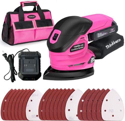 Cordless Detail Sander for Woodworking, 20V Electric Hand Sander for Wood Furniture, Compact Mouse Sander Tool with 2Pcs Batteries, Charger, Sandpapers, and Bag
