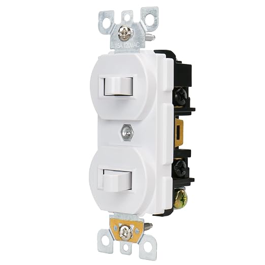 Baomain 6-Pack Double Toggle Light Switch,15 Amp 125V Two Single Pole Residential Grade,On/Off Electrical Wall Switch Self-grounding, Glossy White ETL Certified