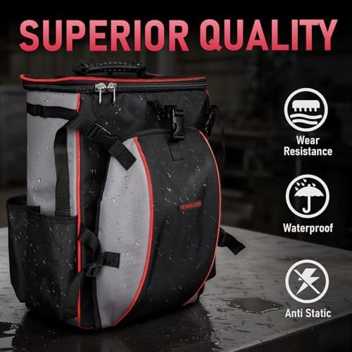 YESWELDER Welding Backpack, 6.6 Gal Tool Bag with Helmet Catch