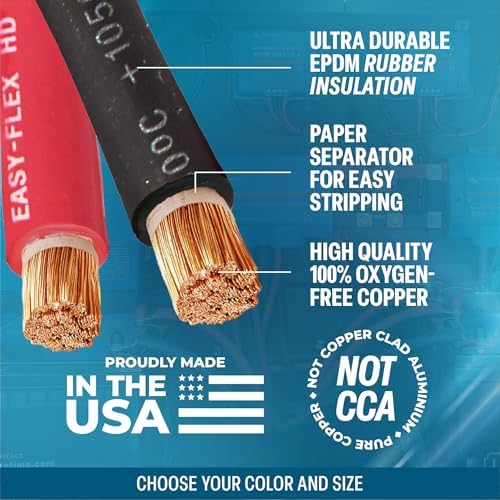 TEMCo 2 Gauge AWG 20 Ft Red Flexible Pure Copper Made in USA Welding Cable Battery Wire - Heavy Duty Solar, Inverter, Car, RV, Truck