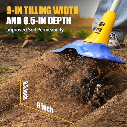 Electric Tiller for Gardening Compatible with Dewalt 20V Battery(Tool Only),330RPM Garden Tiller with 48 Steel Tines,9'' Tilling Width & 6.5'' Depth Rototillers for Lawn/Soil Cultivation