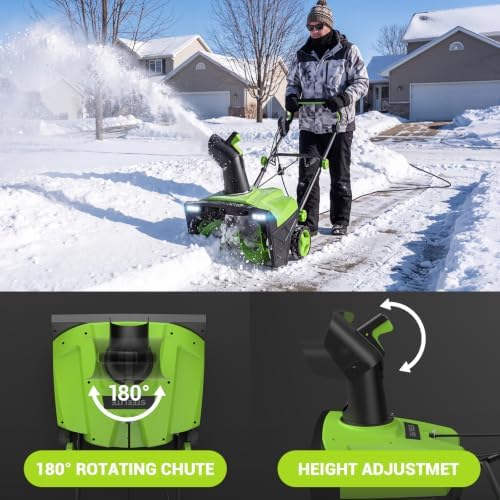 STEELITE 20 Inch Corded Electric Snow Blower, 15 Amp, Dual LED Lights, Adjustable Chute