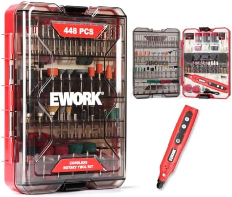 EWORK 448PCS Cordless Rotary Tool Kit 5-Speed Power Rotary Tool Accessories