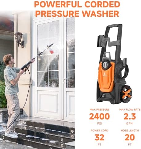 Giraffe Tools Electric Pressure Washer, 2400 PSI 2.3 GPM with 20FT Hose