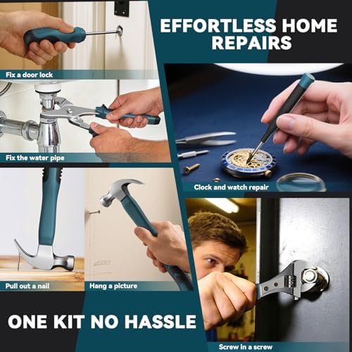Home Tool Kit 199 Piece Basic Household Auto Repair Tool Set Car Toolbox General Hand Tool Kit for Home Men Women DIY with Plastic Toolbox (Blue and black)