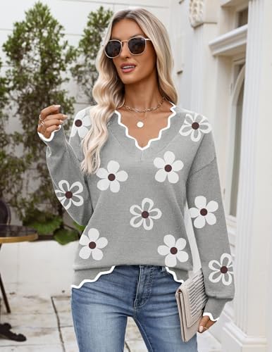 Zeagoo Women's 2026 Fall V Neck Sweater Long Sleeve Lightweight Knit Tops