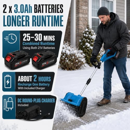 21V Cordless Electric Snow Shovel, 12.5-Inch Battery Snow Blower