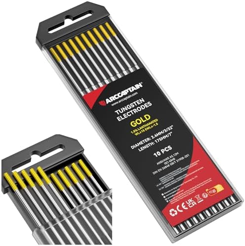 ARCCAPTAIN TIG Welding Tungsten Electrode 10-Pack 3/32"x 7" (Gold)