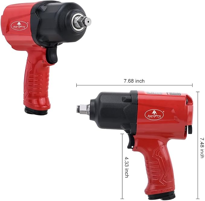 AEROPRO TOOLS 1/2-Inch Aluminum Air Impact Wrench Set,Max Torque 1380ft-lbs | Twin Hammer Pneumatic Impact Gun, with Impact Socket Set and Carrying Case, Ideal for Auto Repair, Tire Shop