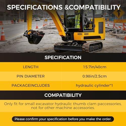 25mm Hydraulic Thumb Cylinder for Mini Excavators (Up to 3 Tons) - Single Hole Hydraulic Thumb Clip Compatible, Precision-Engineered Replacement Accessory