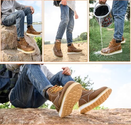 Work Boots for Men 6" Steel Toe Wedge Sole Waterproof Safety Boots