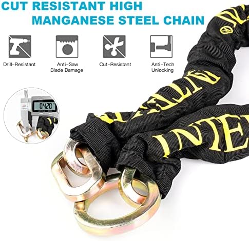 Motorcycle Chain Lock 3.6FT Bike Lock 10mm/0.42inch Thick Security Chain Locks Heavy Duty Bike Lock with 16mm/0.64inch Disc Lock for Gates, Fences and Outdoor Equipment