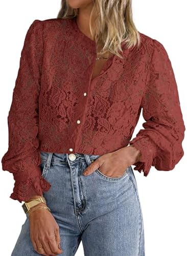 PRETTYGARDEN Women's Fall Trendy Long Sleeve Lace Tops