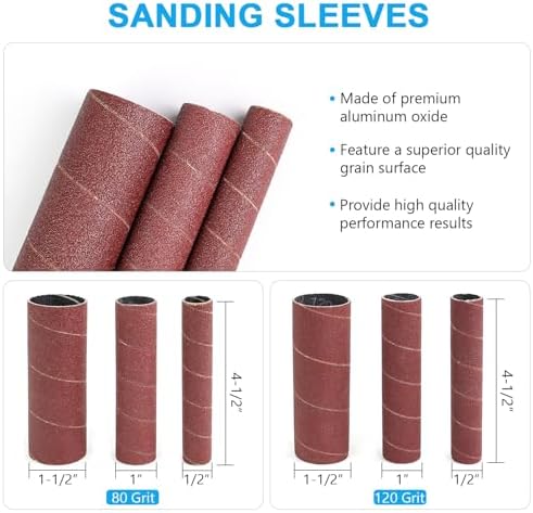 Spindle Sander Adaptor 4-1/2" x 1/2" with Rubber Sanding Drum Kit OD 3/4", 1", 1-1/2" and Sandpaper Sleeves Grit# 80,120 - S/10
