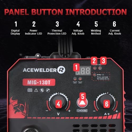 ACEWELDER 130A Gasless Flux Core MIG Welder Welding Machine 110V Portable IGBT Inverter Synergy Welder Machine